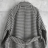 Ami Paris Houndstooth Wool Balmac Coat with Belted Waist Black/White