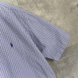 ラルフローレン ロゴ刺繍 チェック柄 半袖シャツ ブルー × ホワイト - NEWSED