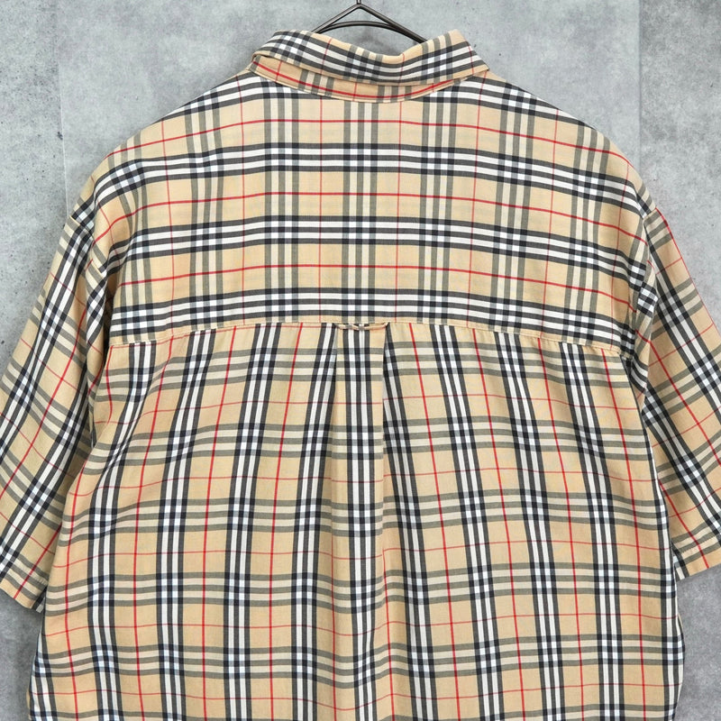 BURBERRY バーバリー シャツ 半袖 ノバチェック ホースロゴ　ベージュ 訳あり】バーバリーロンドン ノバチェック 半袖シャツ