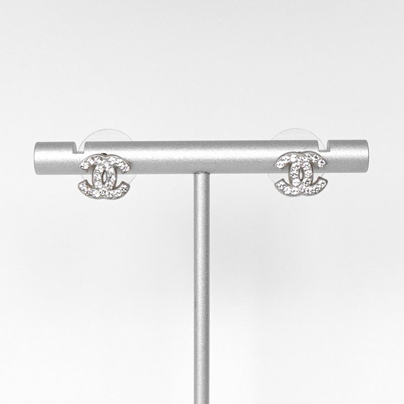 シャネル ココマーク ラインストーン ピアス シルバー
