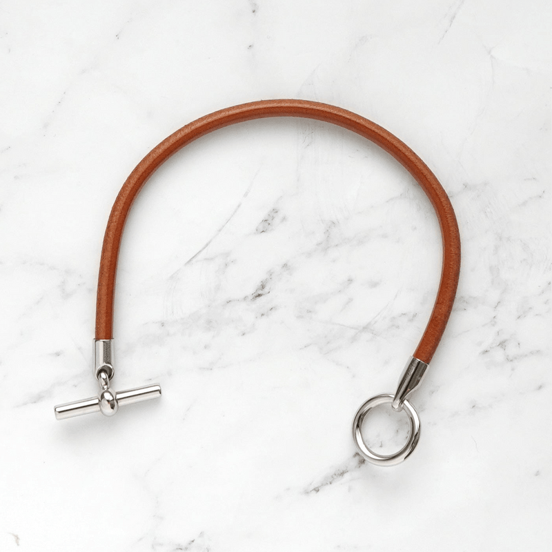 エルメス グレナン レザー ブレスレット ブラウン / シルバー - NEWSED