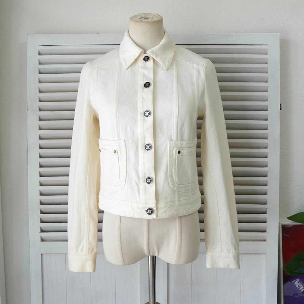 セリーヌ ヴィンテージ トリオンフ ボタン デニムジャケット ホワイト レディース