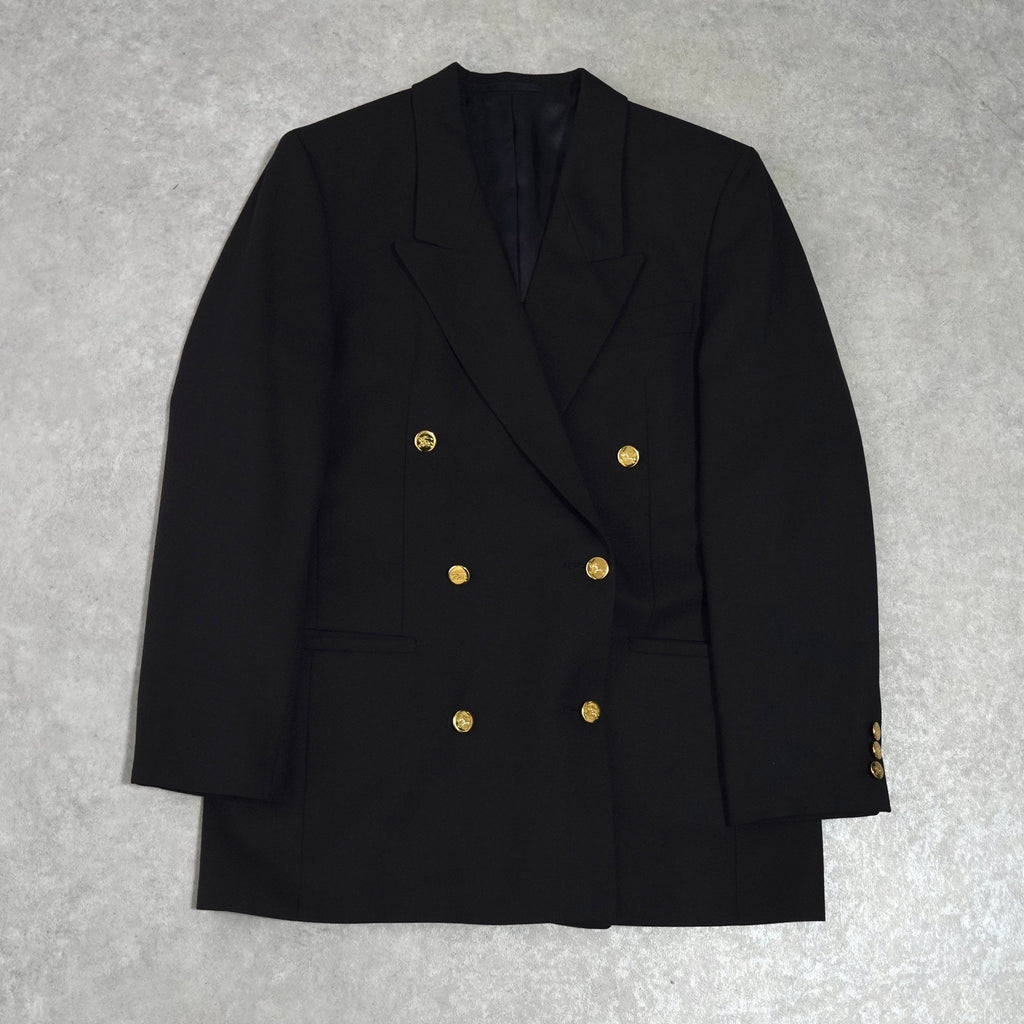 バーバリー ヴィンテージ ホースロゴ刻印入り 金ボタン テーラードジャケット ブレザー 紺ブレ ネイビー