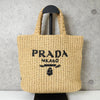 Prada Raffia Crochet Triangle Logo Handbag in Beige