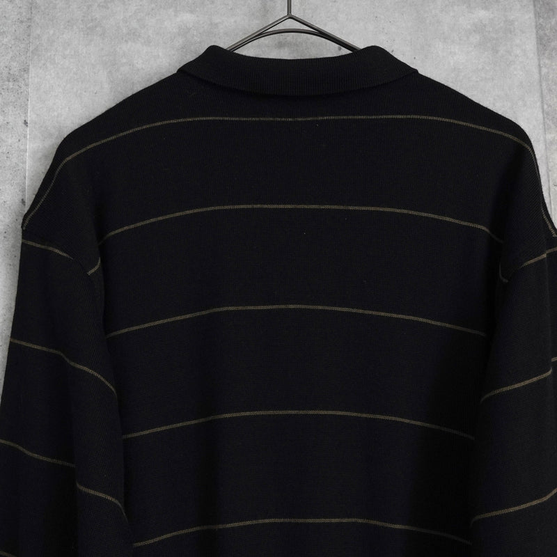 セリーヌ ヴィンテージ ボーダー柄 トリオンフ ワッペン 金ボタン シルク混紡 ポロニット ブラック - NEWSED