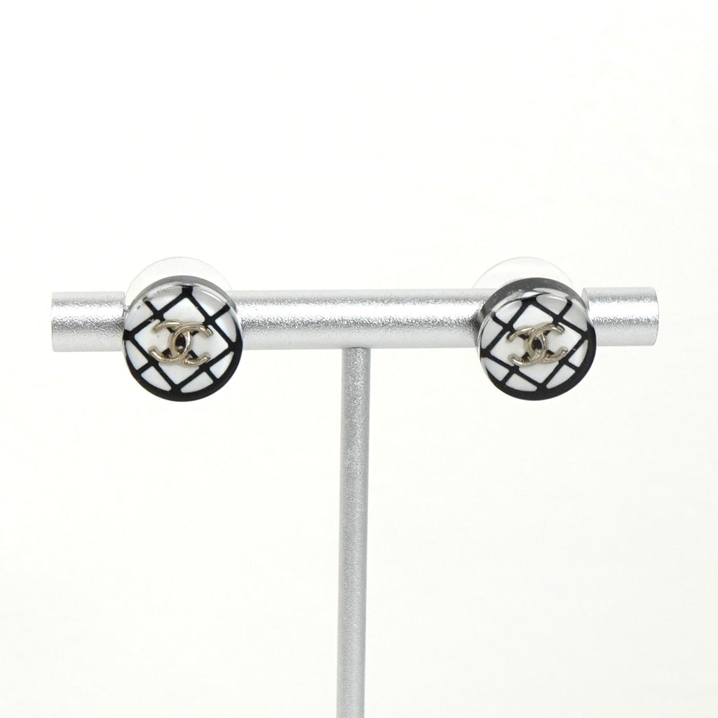 シャネル ココマーク チェック クリア サークル ピアス ホワイト / ブラック レディース