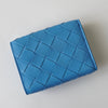 ボッテガ・ヴェネタ イントレチャート レザー 三つ折り財布 ライトブルー 箱付き