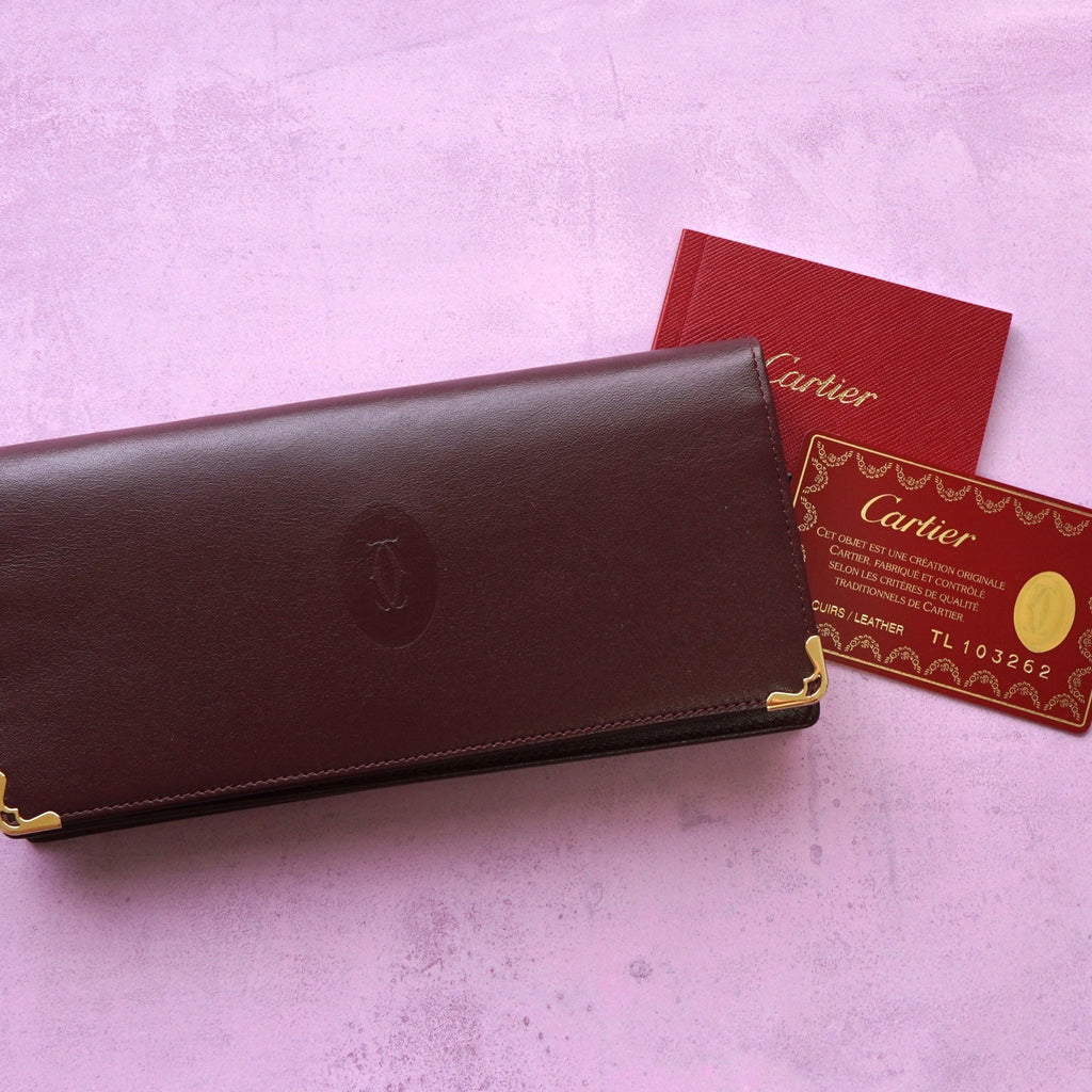 カルティエ マストライン レザー 二つ折り 長財布 ボルドー ギャランティーカード付き