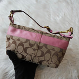 コーチ シグネチャー キャンバス ハンドバッグ ピンク ベージュ - NEWSED