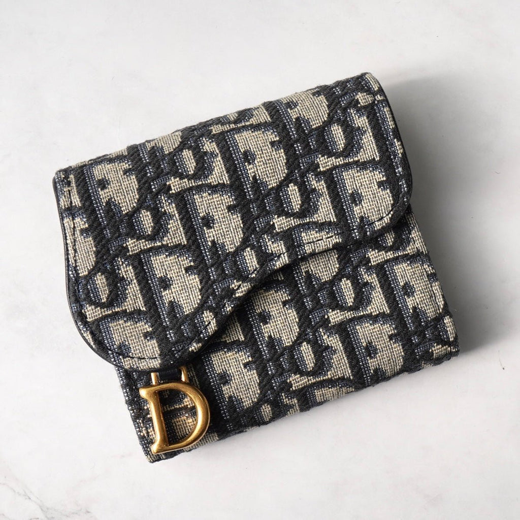 ディオール サドル オブリーク キャンパス / レザー 三つ折り財布 ネイビー