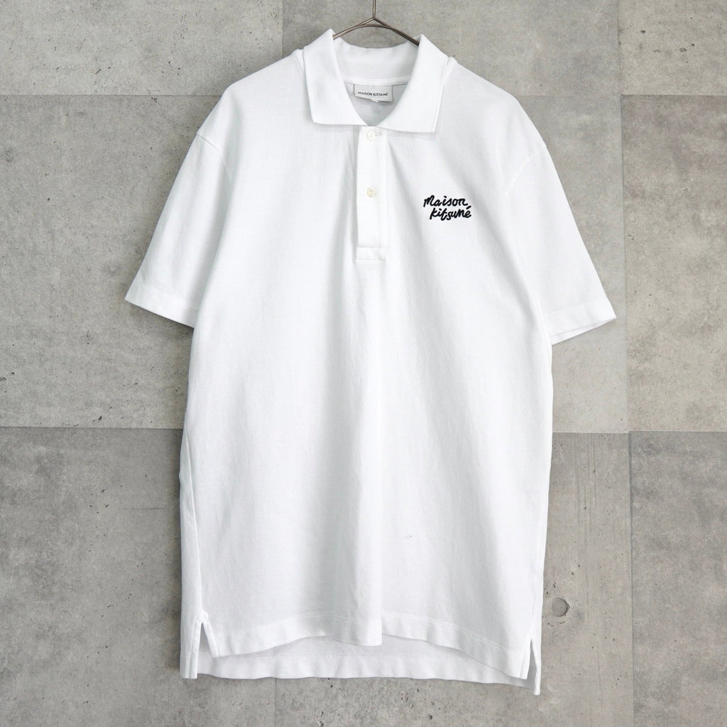 Maison Kitsune 草书徽标短袖 Polo 衫 白色