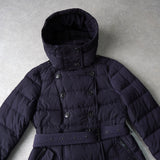 バーバリー ブリット ノバチェック裏地 ダウンジャケット コート フード取り外し可 ウエストベルト付き ネイビー - NEWSED