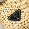 Prada Raffia Crochet Triangle Logo Handbag in Beige