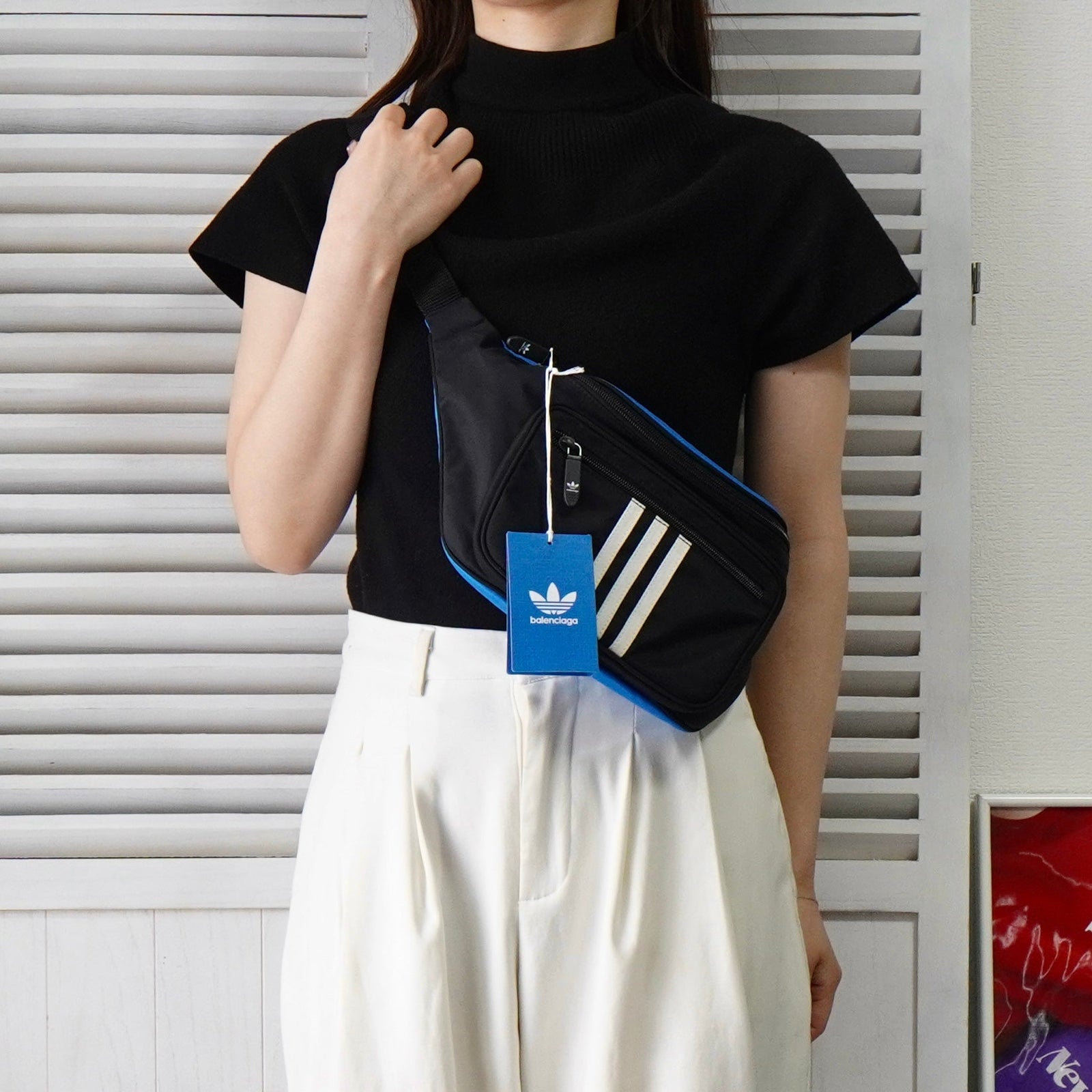 【BALENCIAGA×ADIDAS】クロスボディバック（ブラック） 入手困難 BALENCIAGA adidas ボディバッグ レザー ブラック