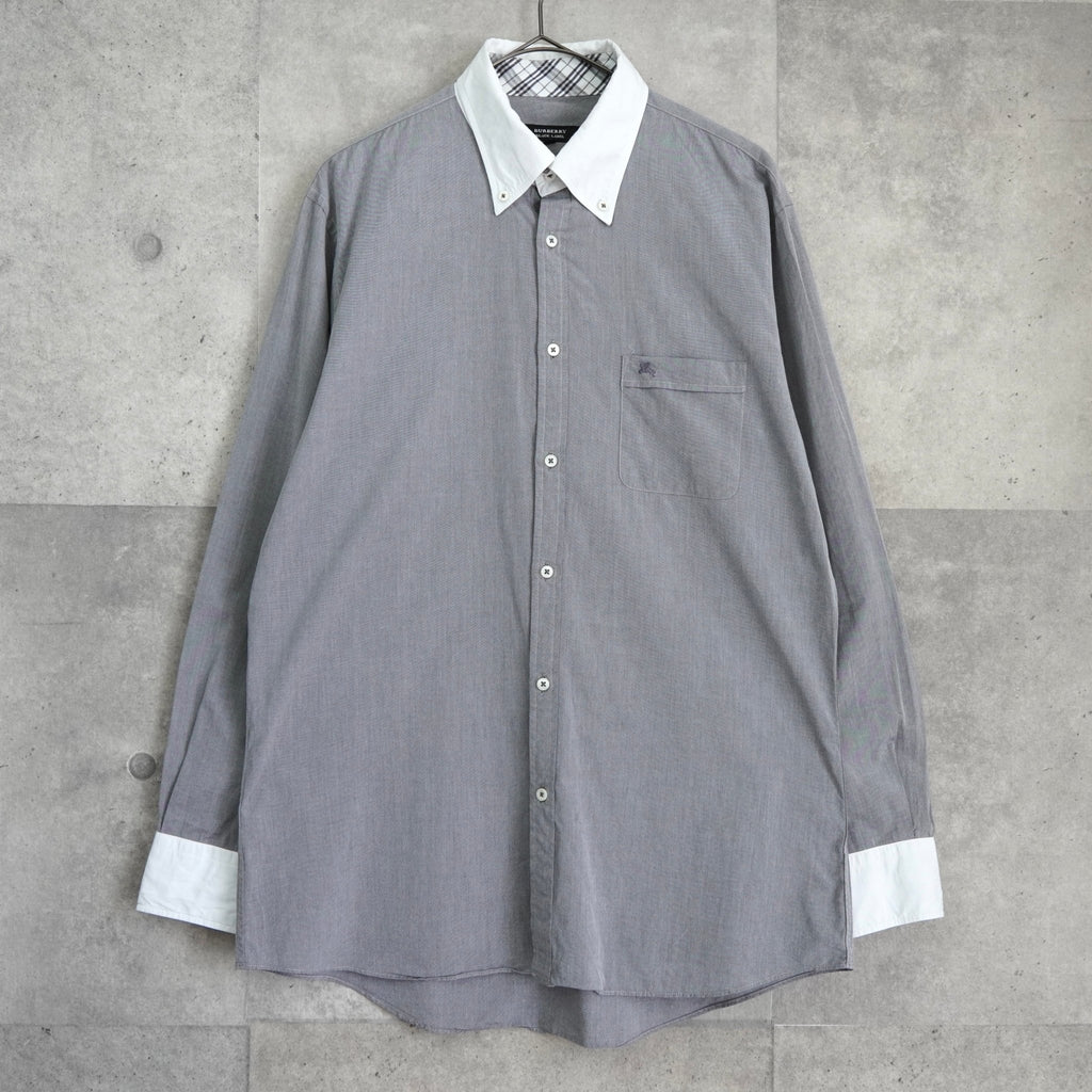 バーバリー ブラックレーベル ホースロゴ クレリックシャツ 長袖シャツ グレー