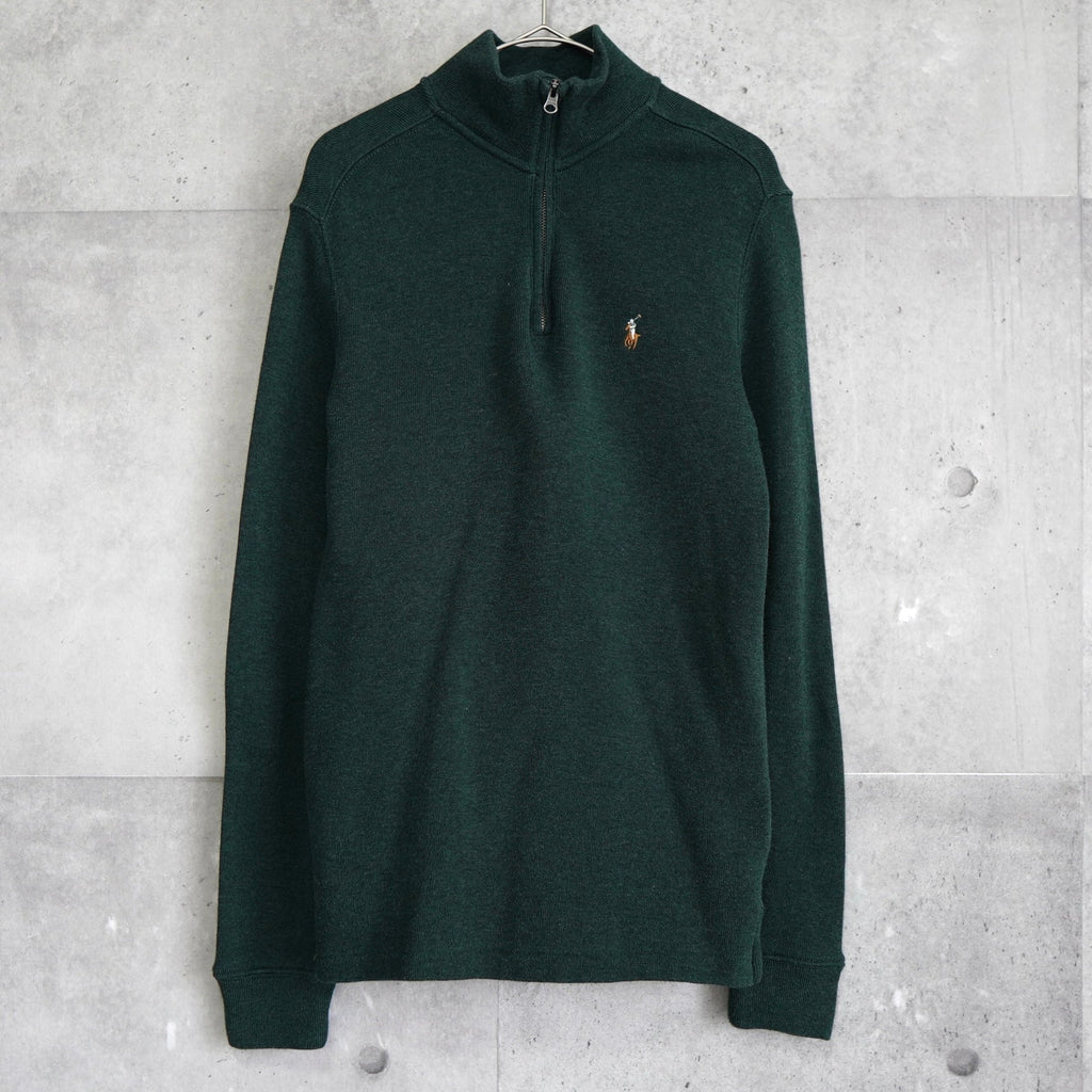 ポロ ラルフローレン ハーフジップ ニット ロゴ刺繍 ダークグリーン