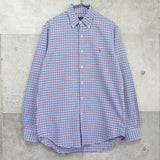 ポロ ラルフローレン 長袖シャツ ゴルフロゴ 刺繍 チェック柄 ブルー - NEWSED