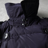 バーバリー ブリット ノバチェック裏地 ダウンジャケット コート フード取り外し可 ウエストベルト付き ネイビー - NEWSED