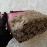 コーチ シグネチャー キャンバス ハンドバッグ ピンク ベージュ - NEWSED