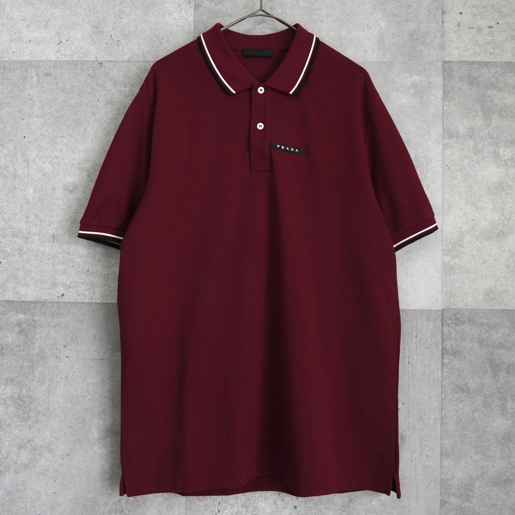 Prada 波尔多红和酒红色橡胶徽标短袖 Polo 衫