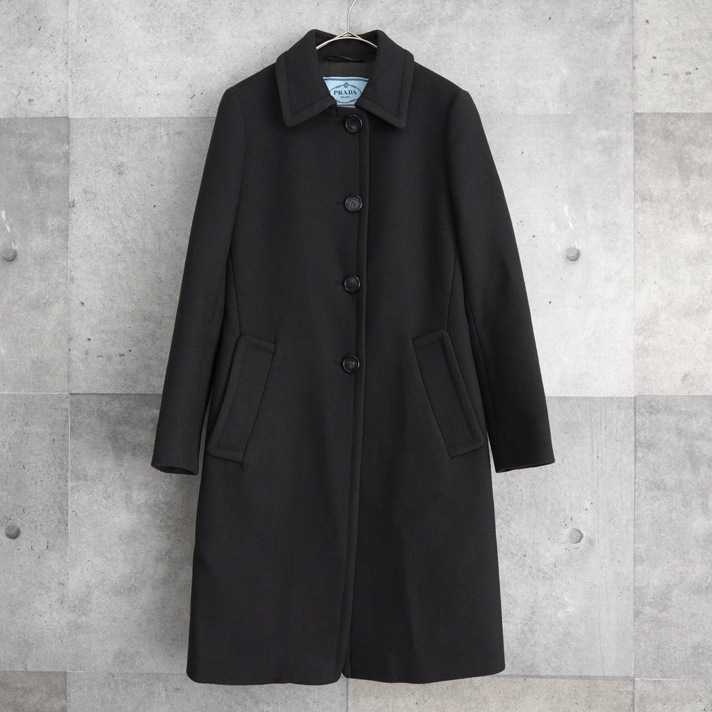 Prada wool coat, long coat, trench coat, women's, grey