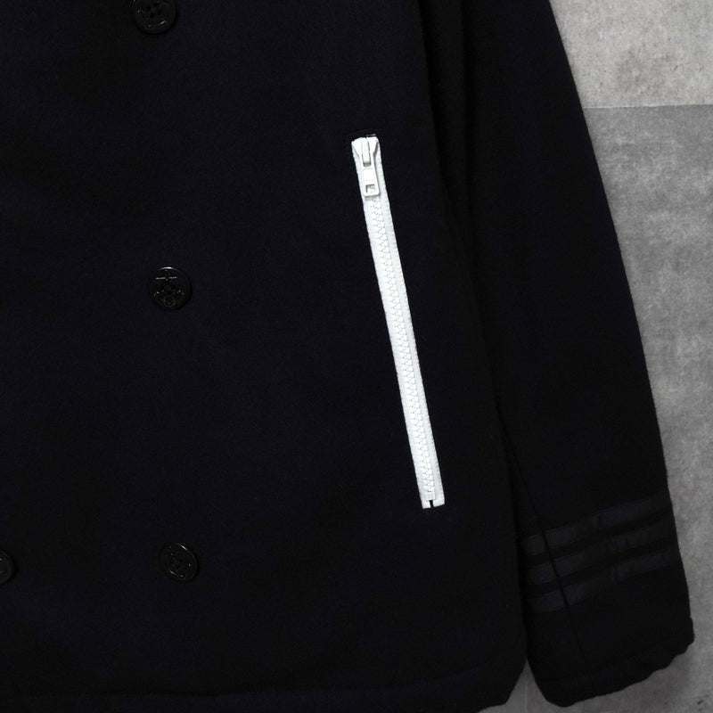 アディダス ロゴ ジッパー ウール ピーコート メンズ ブラック - NEWSED