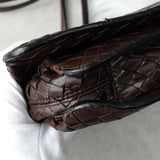 ボッテガ ヴェネタ イントレチャート レザー ショルダーバッグ ブラウン - NEWSED