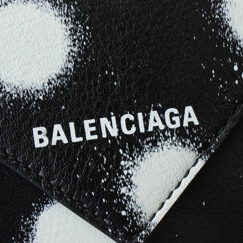 バレンシアガ ペーパーミニ レザー 三つ折り財布 コンパクトウォレット ブラック - NEWSED