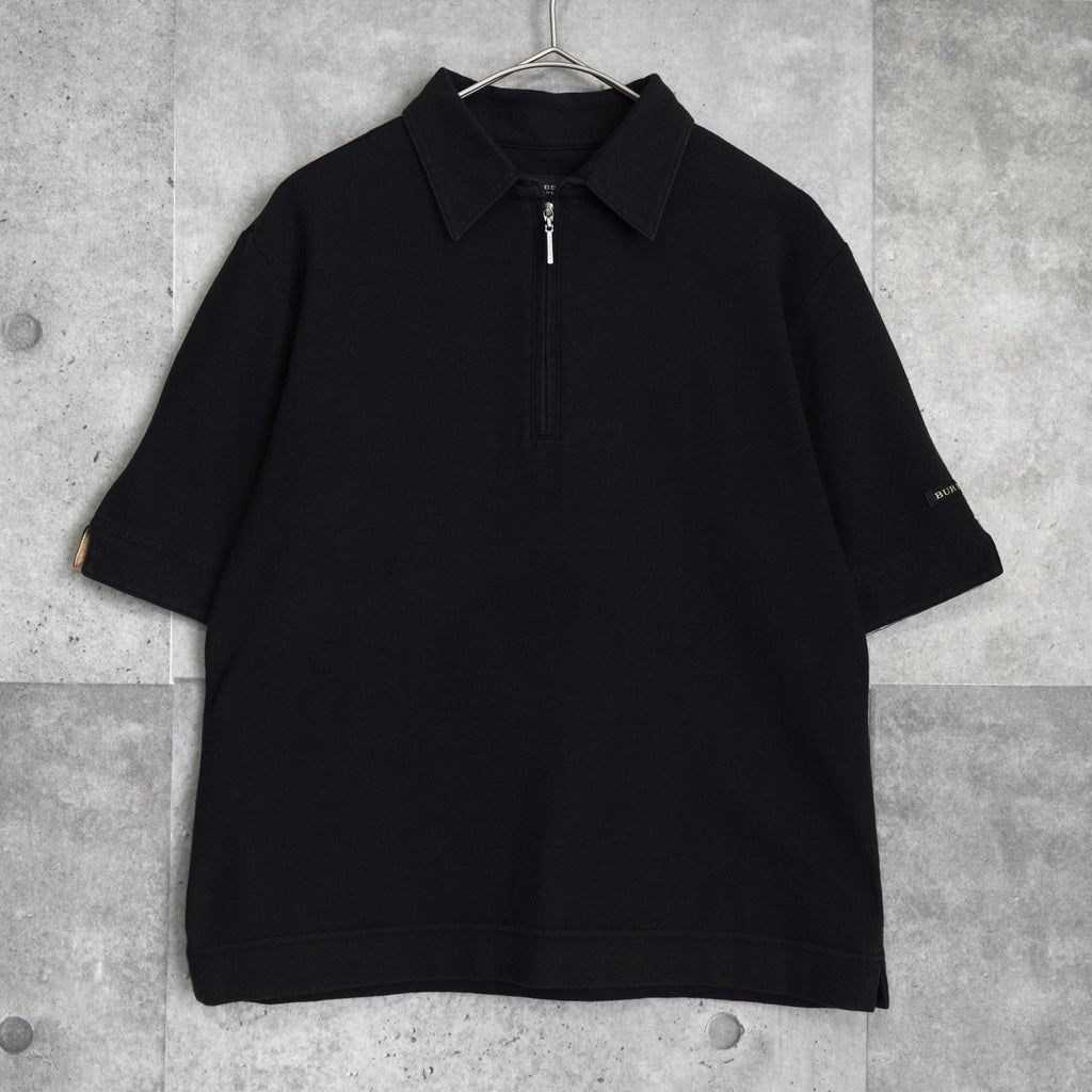 Burberry 徽标 Nova 格纹半拉链短袖 Polo 衫（黑色）