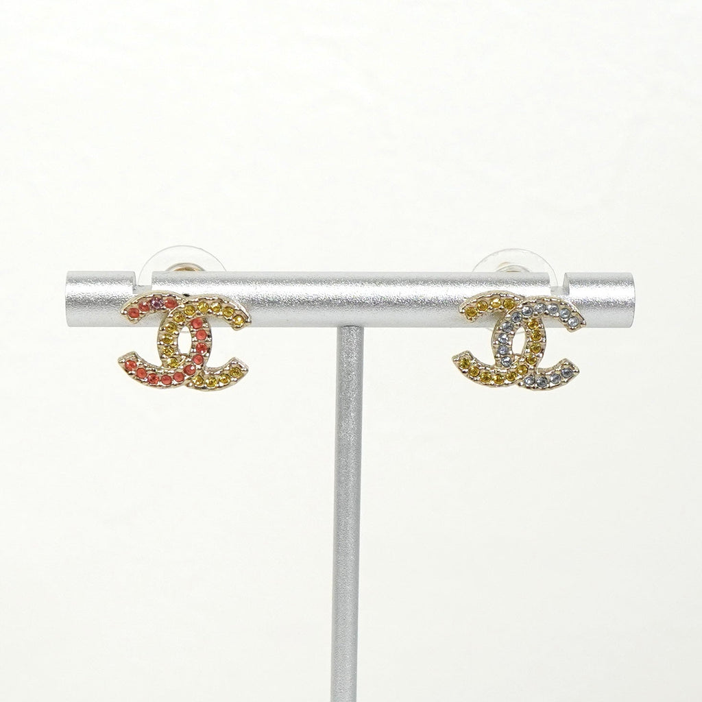 シャネル ココマーク カラーストーン バイカラー ピアス シルバー レディース