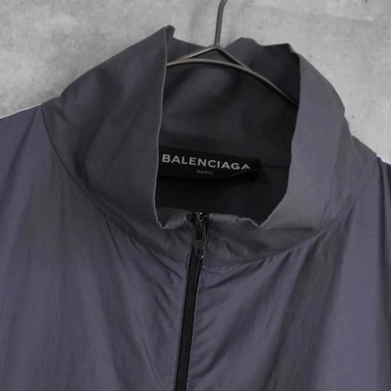 BALENCIAGA ナイロンジャケット グレー/ネイビー バレンシアガ ロゴ オーバーサイズ トラックジャケット ナイロン