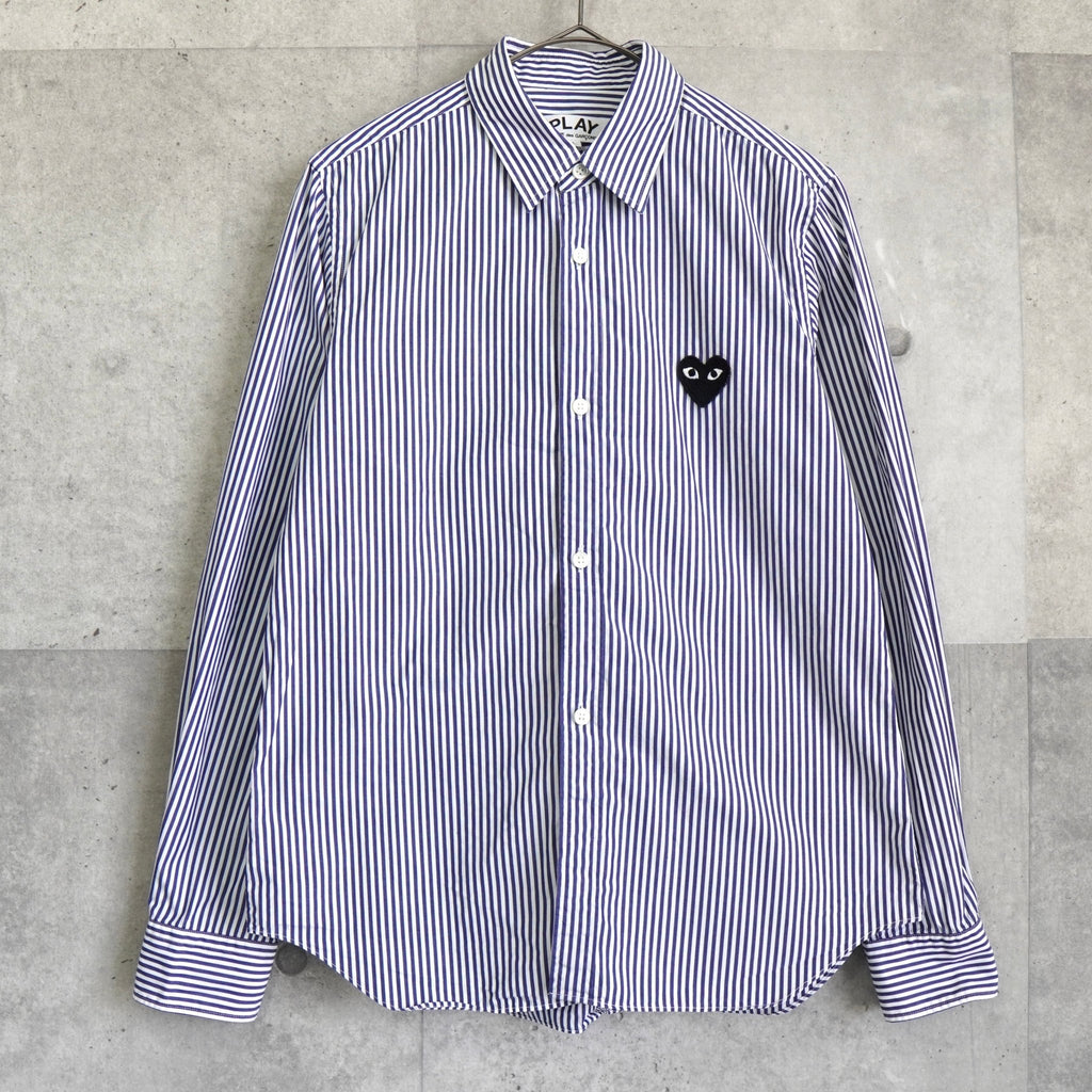 Play Comme des Garçons 蓝色心形标志条纹长袖衬衫