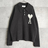 アミパリ アミ パリス ハートロゴ ポロニット ダークグレー - NEWSED