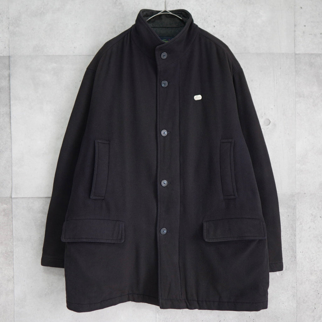 Lacoste cashmere wool metal logo badge padded jacket mid-length coat charcoal grey