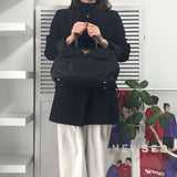 プラダ ポコノ テスート ナイロン レザー リボン ハンドバッグ ブラック - NEWSED