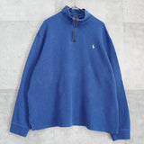 ポロ ラルフローレン ロゴ ハーフジップ スウェット ブルー - NEWSED