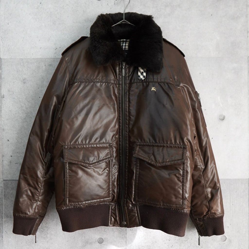バーバリー ブラックレーベル ファー襟 パテント ダウンジャケット  ブラウン