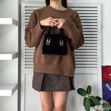 サルバトーレ フェラガモ ゴールド ガンチーニ スエード ミニ ハンドバッグ 自立型 ブラック - NEWSED