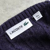 ラコステ ロゴパッチ ウール ケーブル編み ニット ネイビー メンズ - NEWSED