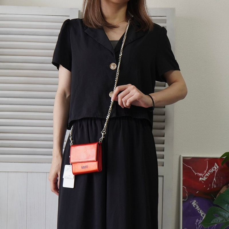 エムエムシックス メゾンマルジェラ ロゴ チェーンウォレット 二つ折り財布 ウォレットバッグ レッド - NEWSED