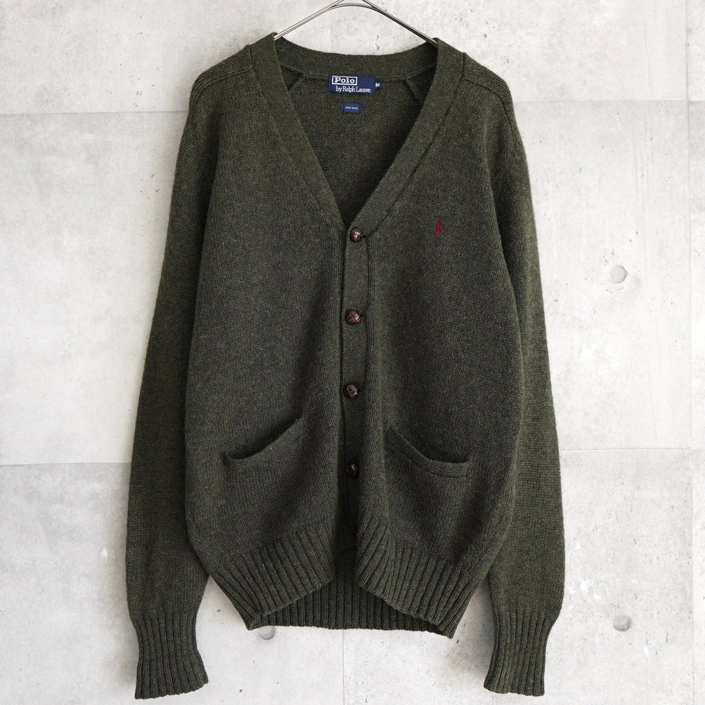 ポロ バイ ラルフローレン ウール カーディガン くるみボタン ロゴ刺繍 カーキ