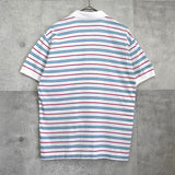 ロエベ ヴィンテージ アナグラム 刺繍 ボーダー柄 半袖ポロシャツ ホワイト × ブルー - NEWSED