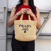 Prada Raffia Crochet Triangle Logo Handbag in Beige