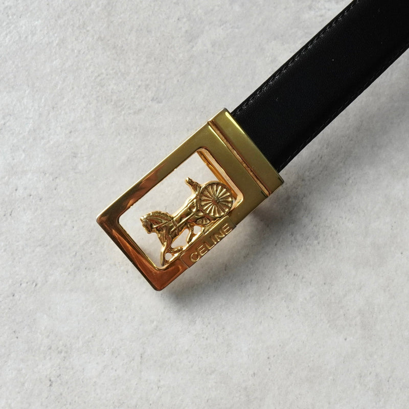 セリーヌ ヴィンテージ サルキー 輪馬車 レザー ベルト ブラック / ゴールド - NEWSED