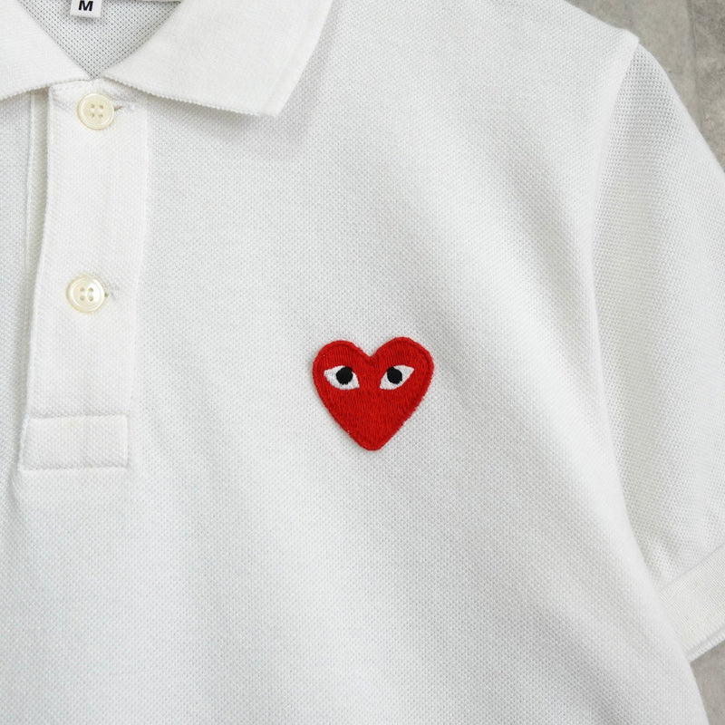 プレイ コム デ ギャルソン ハート 半袖ポロシャツ ホワイト - NEWSED