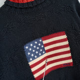 ポロ バイ ラルフローレン ヴィンテージ タートルネック 星条旗 コットン ニット ネイビー - NEWSED