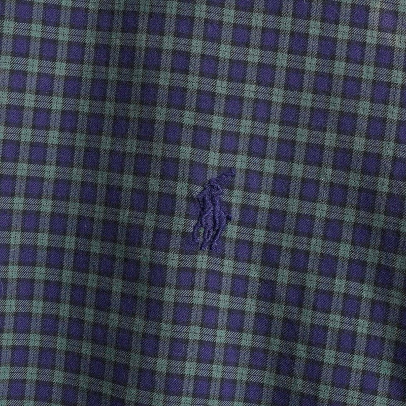 ポロ ラルフローレン ロゴ 刺繍 チェック柄 長袖シャツ グリーン / ネイビー - NEWSED
