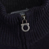 サルバトーレ フェラガモ カシミヤ混紡 ガンチーニジッパー フルジップ ジップアップ ニット ドライバーズニット ダークネイビー - NEWSED