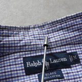 ラルフローレン ロゴ刺繍 チェック柄 半袖シャツ ブルー × ホワイト - NEWSED