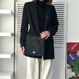 プラダ キルティング ポコノ テスート ナイロン サフィアーノ レザー ショルダーバッグ 三角プレート ブラック - NEWSED